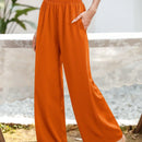 Essnce pantalones casuales sueltos de pierna ancha con bolsillos y cintura fruncida de unicolor para mujeres