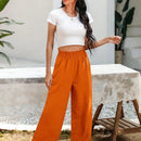 Essnce pantalones casuales sueltos de pierna ancha con bolsillos y cintura fruncida de unicolor para mujeres