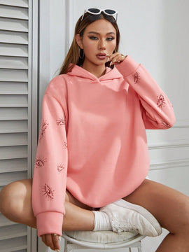 Moosta capucha con estampado de slogan de hombros caidos con forro termico