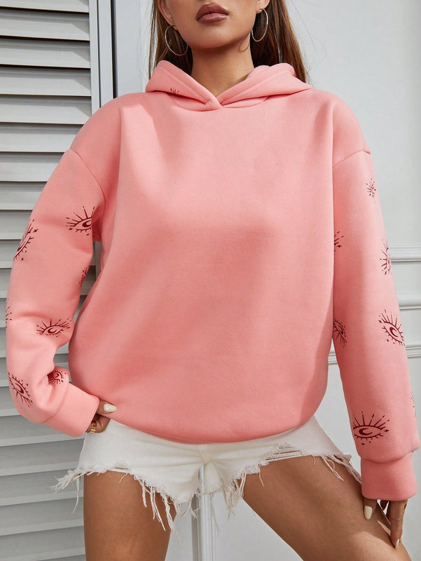 Moosta capucha con estampado de slogan de hombros caidos con forro termico