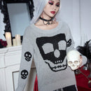 PUNK Jersey Halloween con patron de craneo de hombros caidos