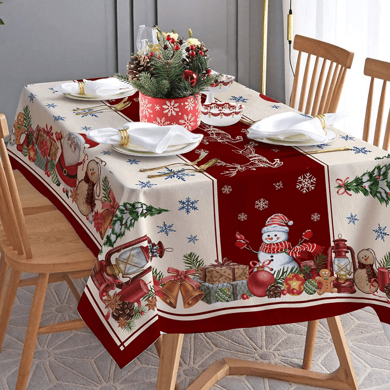 Mantel rectangular con tema navideño para reuniones en casa, ideal para decorar mesas de comedor y mesas de centro