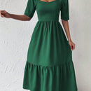 Prive Vestido escote corazon de manga farol bajo con fruncido