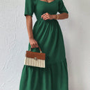 Prive Vestido escote corazon de manga farol bajo con fruncido