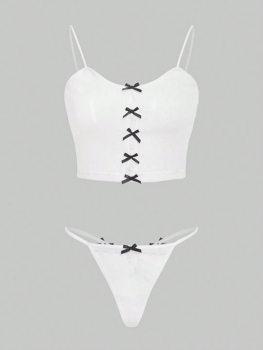 ROMWE Kawaii Set de lenceria con diseno de lazo
