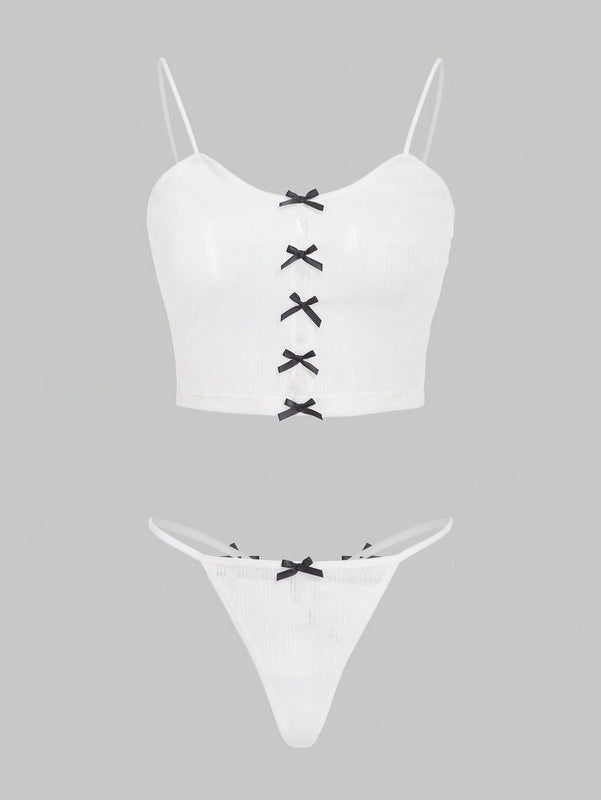 ROMWE Kawaii Set de lenceria con diseno de lazo
