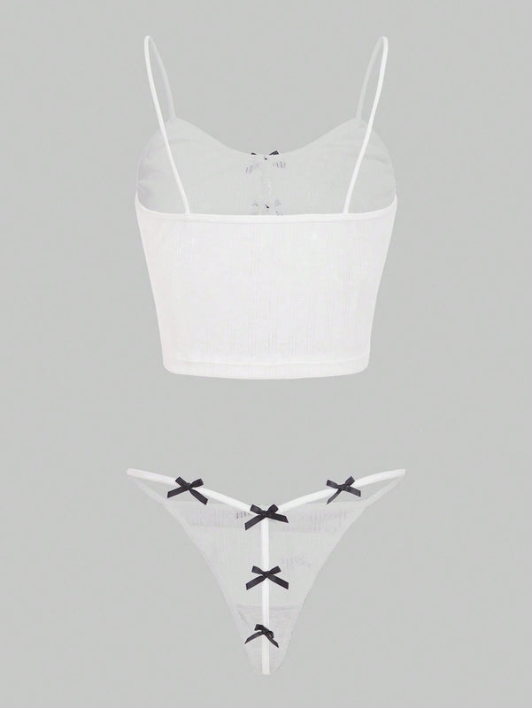 ROMWE Kawaii Set de lenceria con diseno de lazo