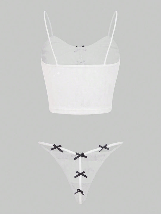 ROMWE Kawaii Set de lenceria con diseno de lazo