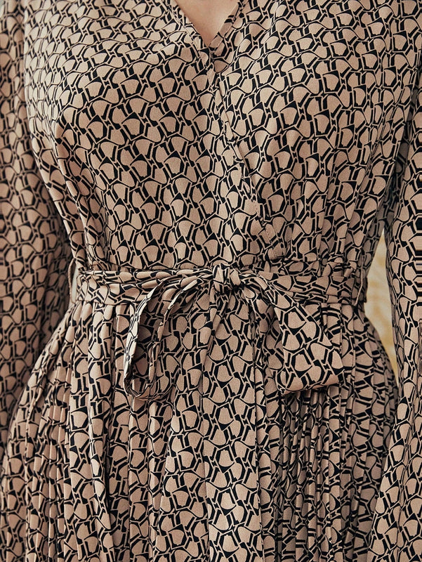 Frenchy Vestido con cinturon con estampado de manga farol