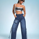 ICON Jeans con bolsillo con solapa con cinturon de pierna ancha