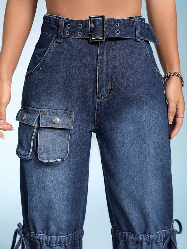 ICON Jeans con bolsillo con solapa con cinturon de pierna ancha