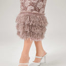 Modely Vestido ajustado jacquard de cuello notch de manga farol ribete lanudo con abertura trasera