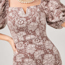 Modely Vestido ajustado jacquard de cuello notch de manga farol ribete lanudo con abertura trasera