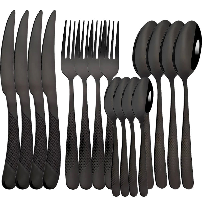 1 Juego De 16 Piezas, Vajilla De Acero Inoxidable, Cubiertos Con Espejo, Juego De Cubiertos Con Tenedor, Cuchara Y Cuchillo, Juego De Vajilla Para El Hogar Y El Hotel, Artículos De Cocina, Artículos De Cocina, Suministros De Cocina