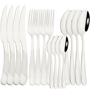 1 Juego De 16 Piezas, Vajilla De Acero Inoxidable, Cubiertos Con Espejo, Juego De Cubiertos Con Tenedor, Cuchara Y Cuchillo, Juego De Vajilla Para El Hogar Y El Hotel, Artículos De Cocina, Artículos De Cocina, Suministros De Cocina