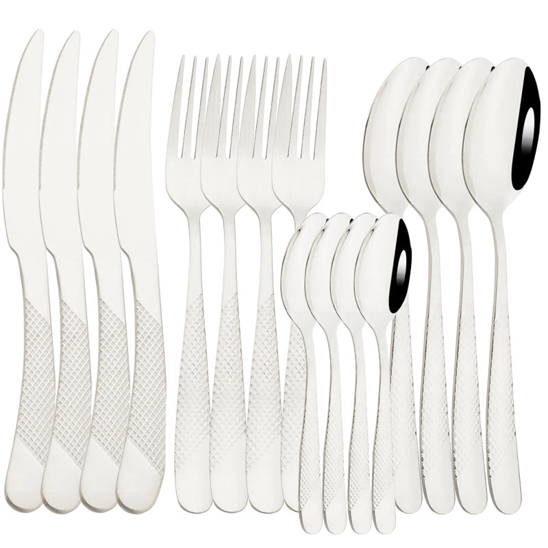 1 Juego De 16 Piezas, Vajilla De Acero Inoxidable, Cubiertos Con Espejo, Juego De Cubiertos Con Tenedor, Cuchara Y Cuchillo, Juego De Vajilla Para El Hogar Y El Hotel, Artículos De Cocina, Artículos De Cocina, Suministros De Cocina