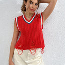 EZwear Chaleco de punto ribete de rayas desgarro