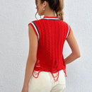 EZwear Chaleco de punto ribete de rayas desgarro