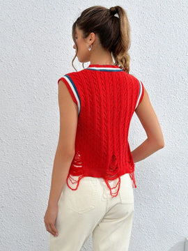 EZwear Chaleco de punto ribete de rayas desgarro