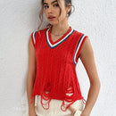EZwear Chaleco de punto ribete de rayas desgarro