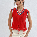 EZwear Chaleco de punto ribete de rayas desgarro