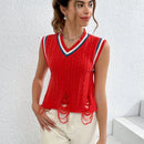 EZwear Chaleco de punto ribete de rayas desgarro