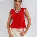 EZwear Chaleco de punto ribete de rayas desgarro
