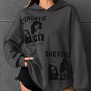 Ezwear sudadera con capucha con grafico de retrato con eslogan de manga larga y caida de hombros roja para mujer de otono/invierno