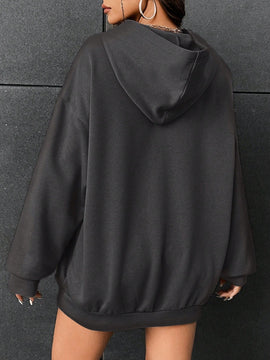 Ezwear sudadera con capucha con grafico de retrato con eslogan de manga larga y caida de hombros roja para mujer de otono/invierno