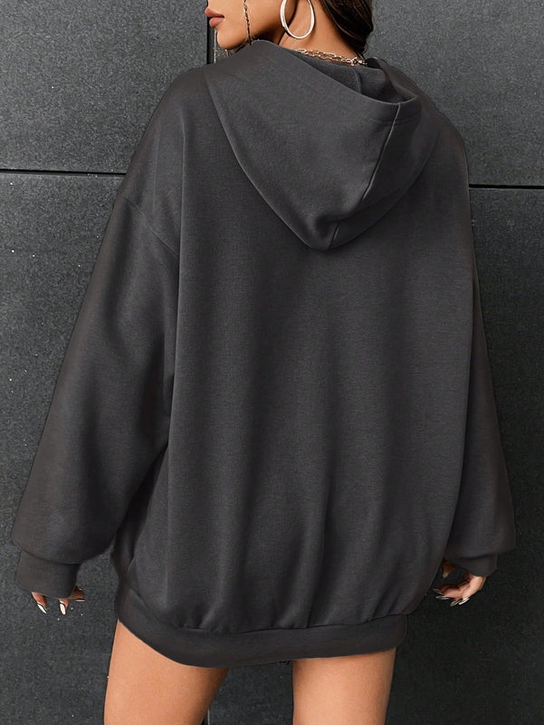 Ezwear sudadera con capucha con grafico de retrato con eslogan de manga larga y caida de hombros roja para mujer de otono/invierno