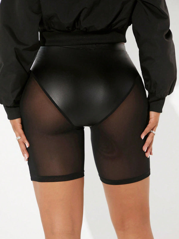 SXY Shorts de malla en contraste PU