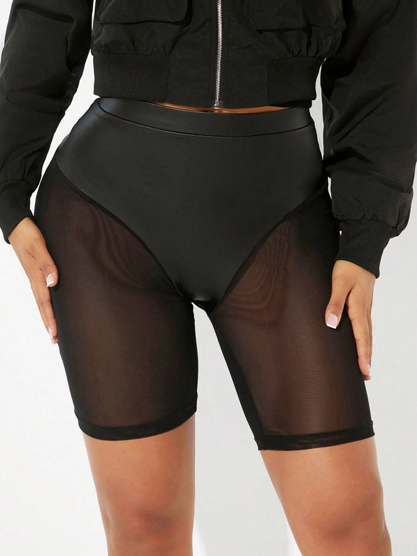 SXY Shorts de malla en contraste PU