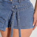 Haute Shorts De Mezclilla Con Solapa, Hebilla Y Envoltura De Bolsillo