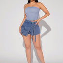 Haute Shorts De Mezclilla Con Solapa, Hebilla Y Envoltura De Bolsillo