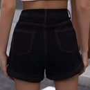 Frenchy Shorts en mezclilla de cintura con volante bajo de doblez