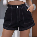Frenchy Shorts en mezclilla de cintura con volante bajo de doblez