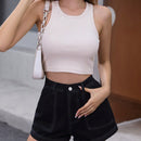 Frenchy Shorts en mezclilla de cintura con volante bajo de doblez