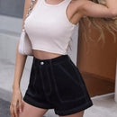 Frenchy Shorts en mezclilla de cintura con volante bajo de doblez