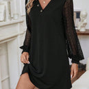 Vestido estilo camiseta con encaje en contraste de manga farol
