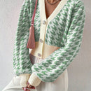 Essnce cardigan casual de mujer con botones y mangas de farol, dobladillo ancho y estampado de pata de gallo