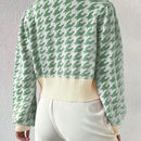 Essnce cardigan casual de mujer con botones y mangas de farol, dobladillo ancho y estampado de pata de gallo