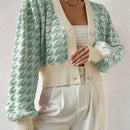 Essnce cardigan casual de mujer con botones y mangas de farol, dobladillo ancho y estampado de pata de gallo