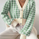 Essnce cardigan casual de mujer con botones y mangas de farol, dobladillo ancho y estampado de pata de gallo