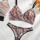3 piezas Conjunto de lencería con encaje floral