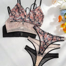 3 piezas Conjunto de lencería con encaje floral