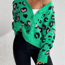 Essnce cardigan de manga larga con hombros caidos y estampado de leopardo para mujer, otono/invierno