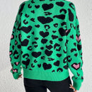 Essnce cardigan de manga larga con hombros caidos y estampado de leopardo para mujer, otono/invierno