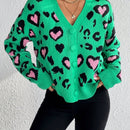Essnce cardigan de manga larga con hombros caidos y estampado de leopardo para mujer, otono/invierno