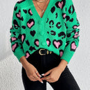 Essnce cardigan de manga larga con hombros caidos y estampado de leopardo para mujer, otono/invierno