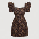Mod vestido floral jacquard de cuello cuadrado de manga farol